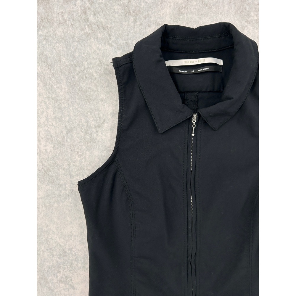 Silence + Noise Black Sleeveless Zip Up Collared Top Womens Sz Small